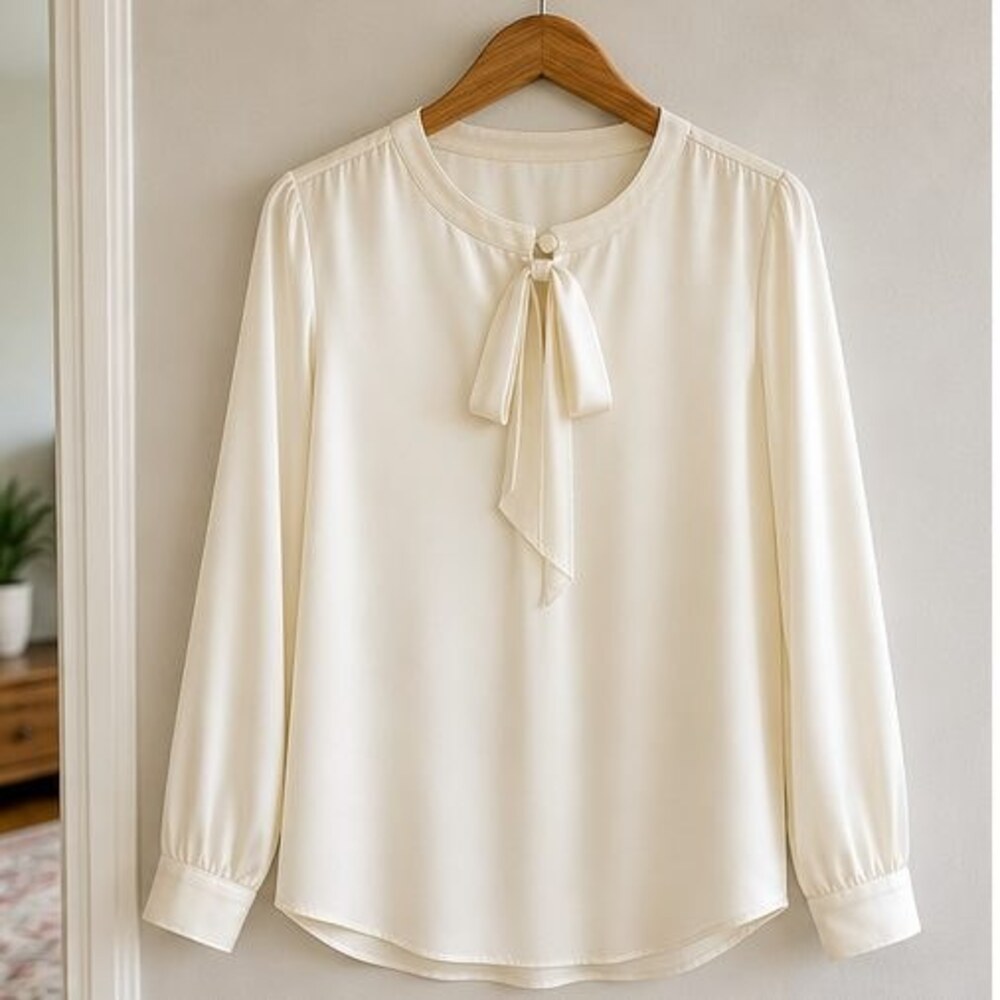 Cream Tie Neck Blouse